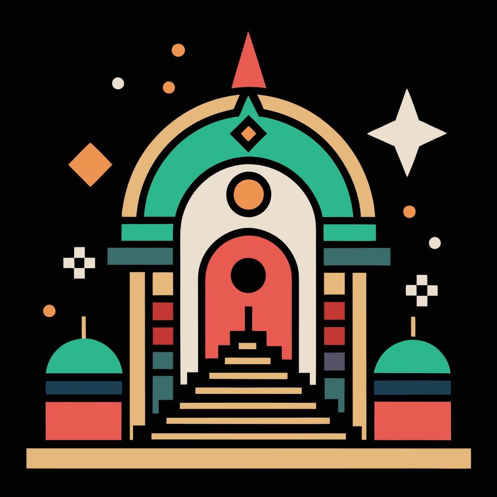 A colorful building with stairs and stars vector