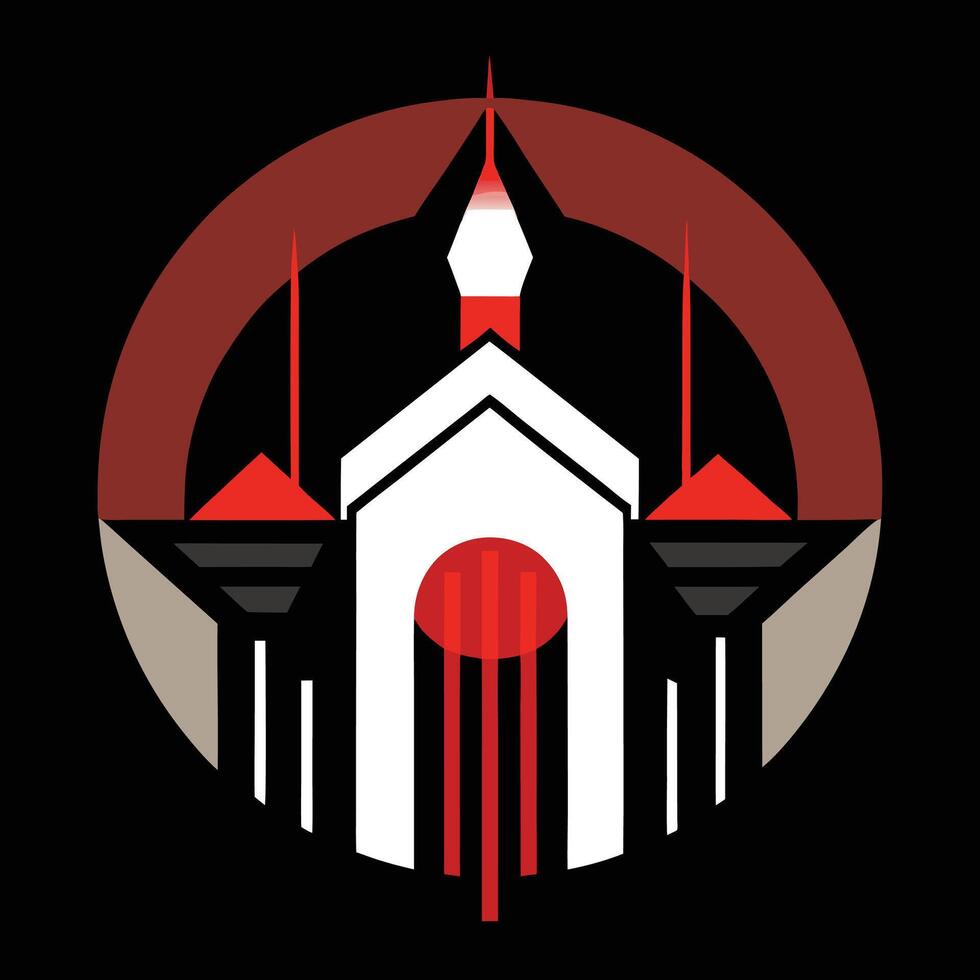 A logo with a church in the middle of a circle vector