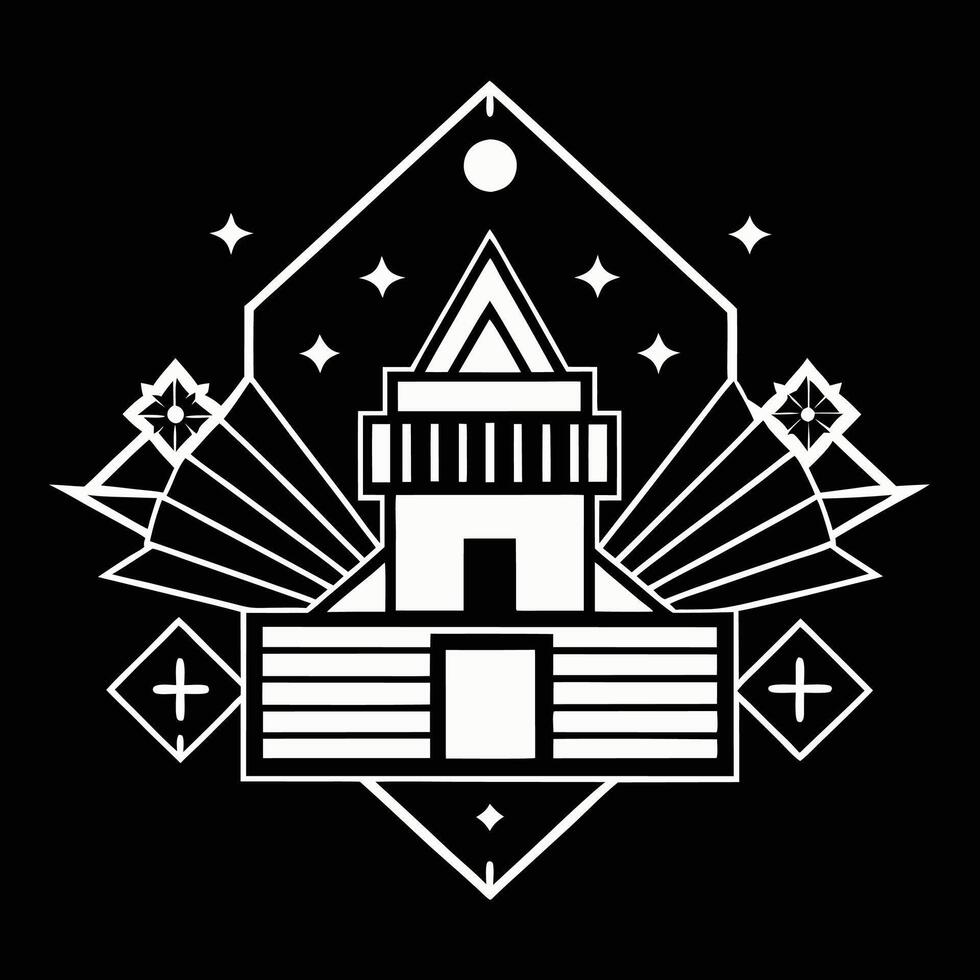 A logo for a church with a tower and stars vector