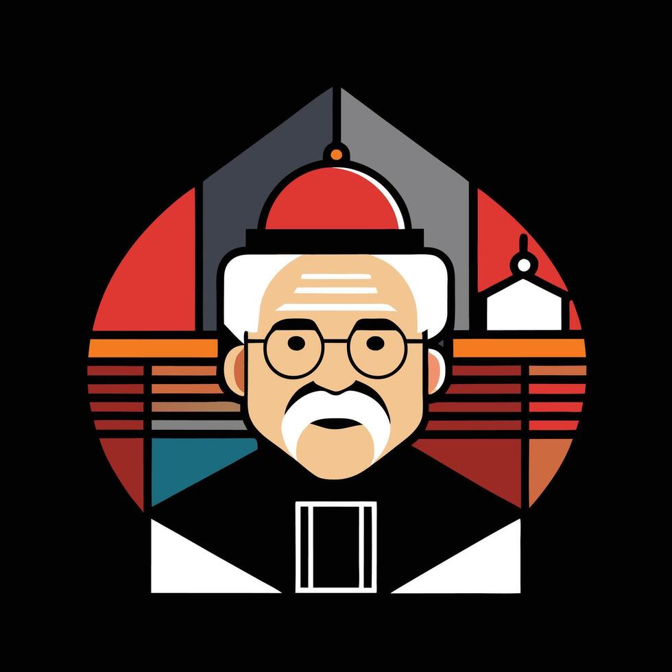 A cartoon of a priest with glasses and a hat vector