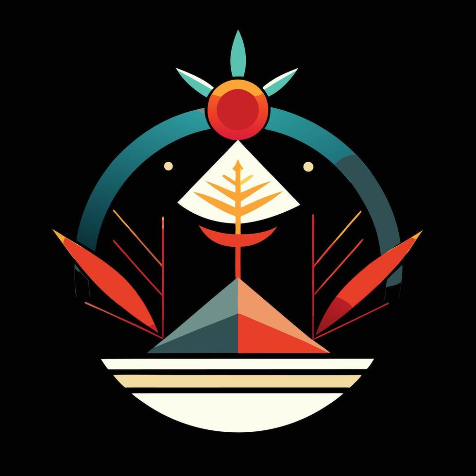 A colorful logo with a tree and sun vector