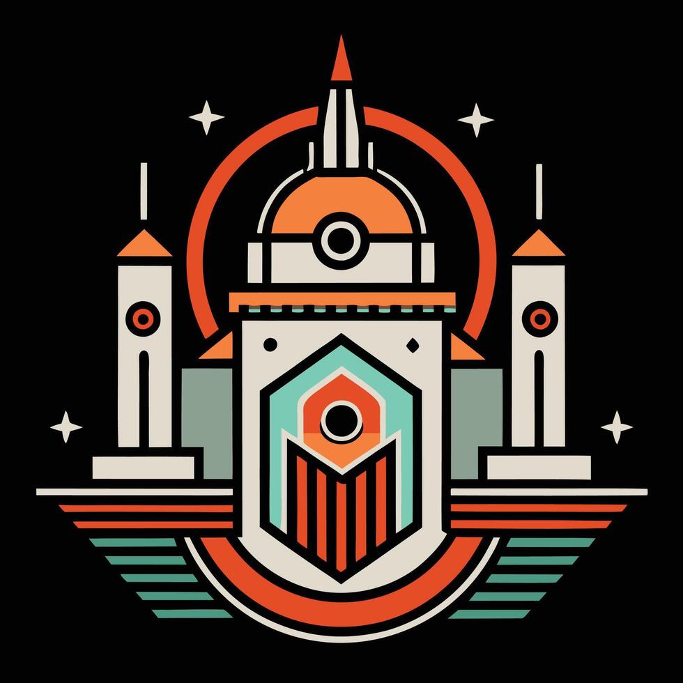 A logo for a building with a castle in the background vector