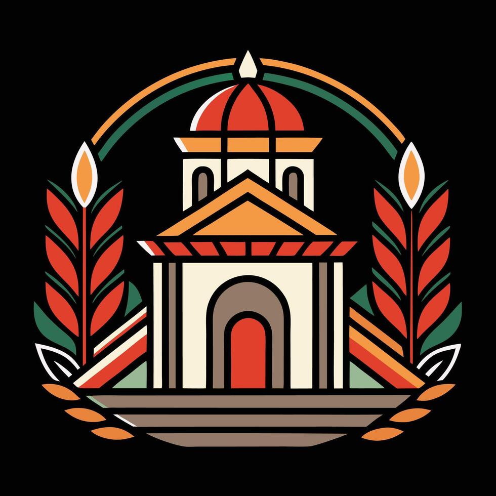 A church with a tower and wheat in the background vector
