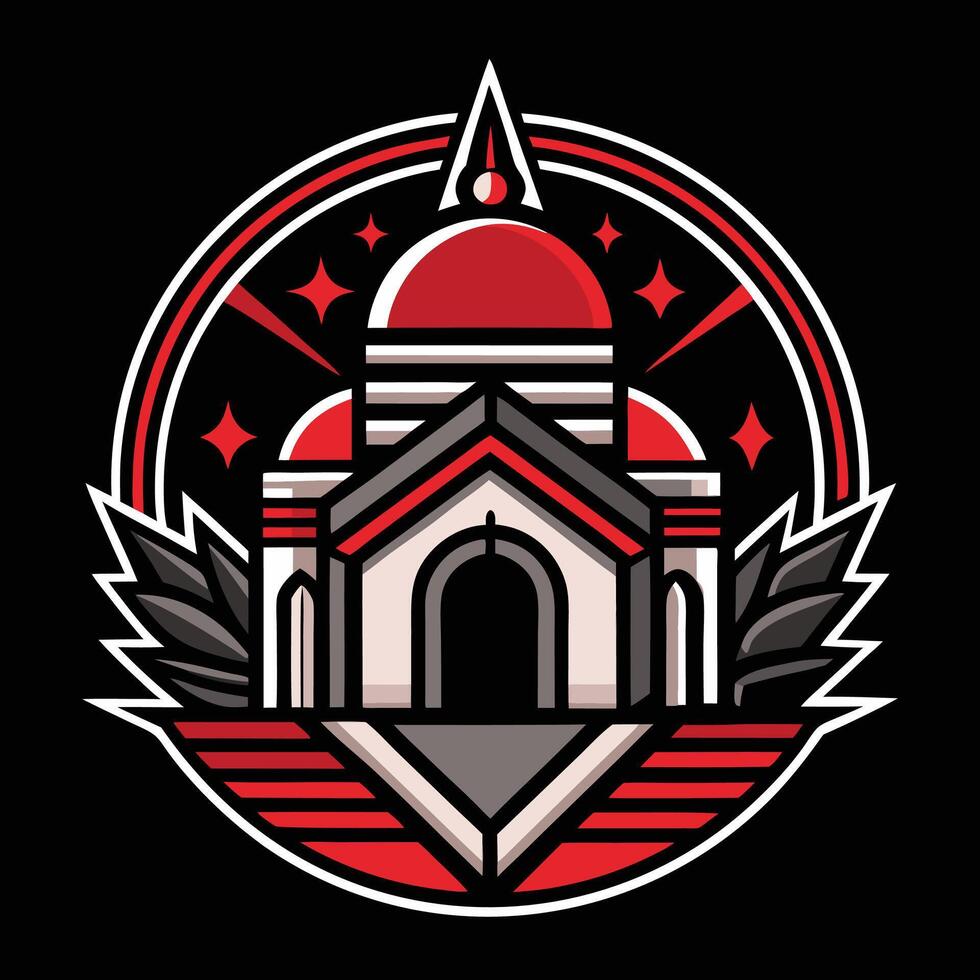 A red and black logo for a church vector