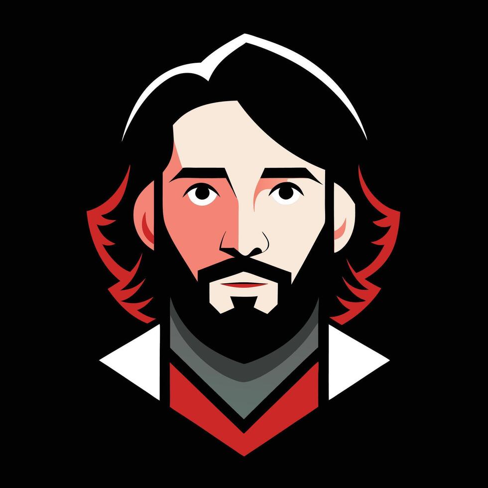 A man with long hair and beard in a red and black shirt vector