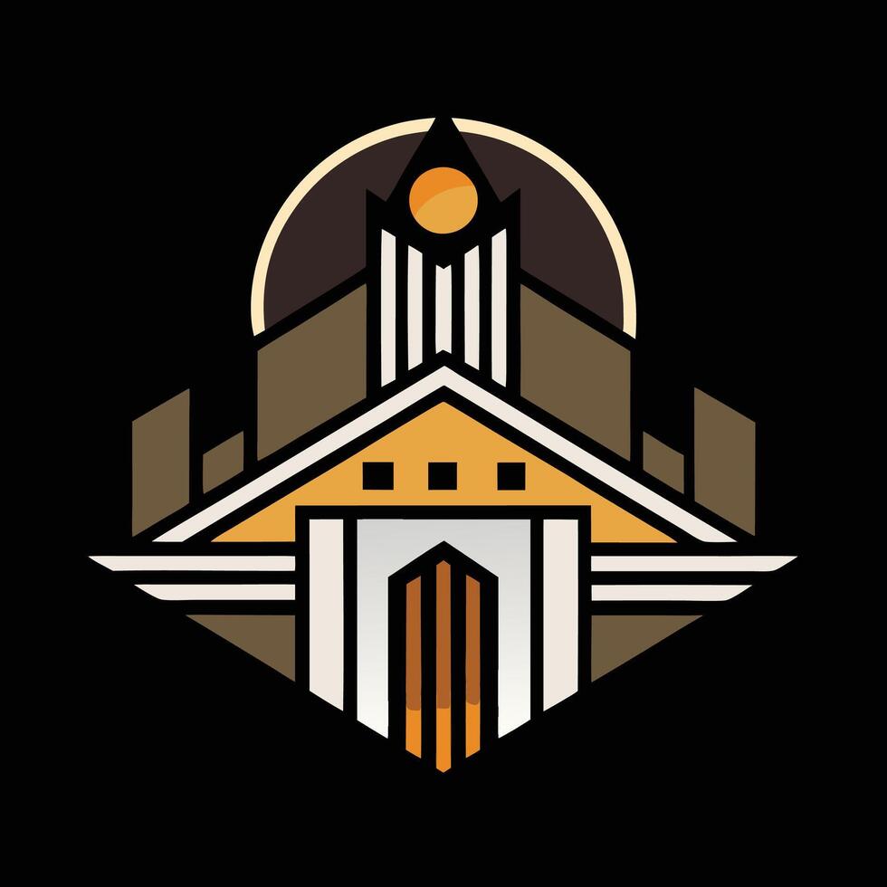 The logo for a building with a clock on it vector