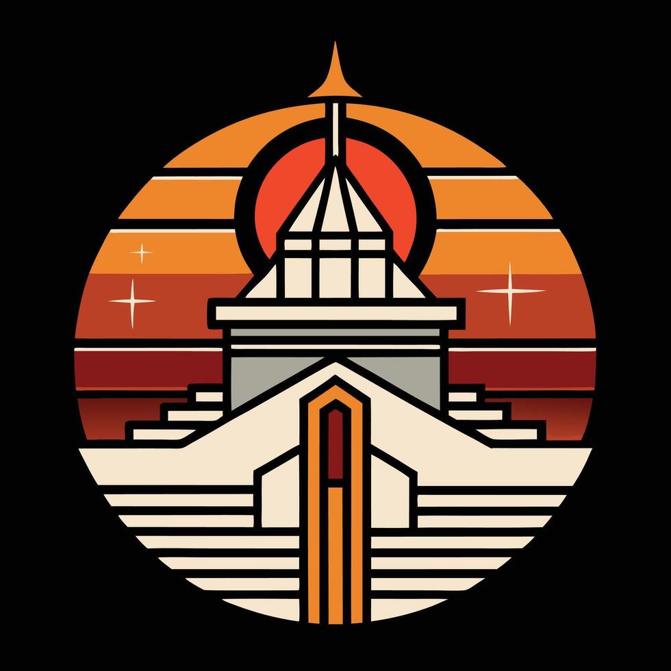 The logo for the game is a building with a sun in the background vector