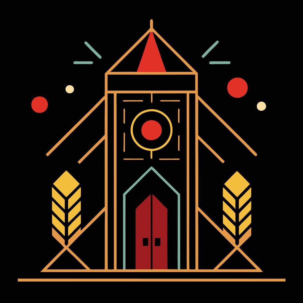 A building with a clock and a clock tower vector