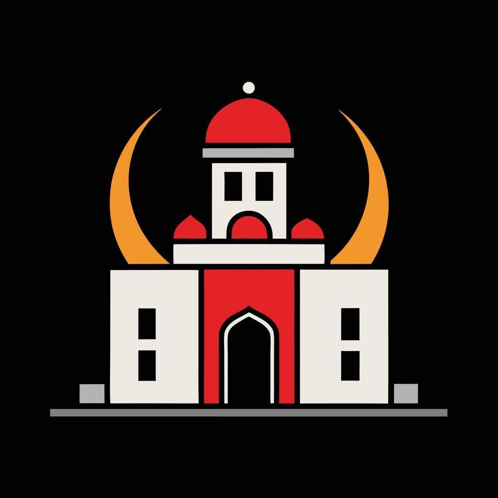 A mosque with a red roof and a crescent moon vector