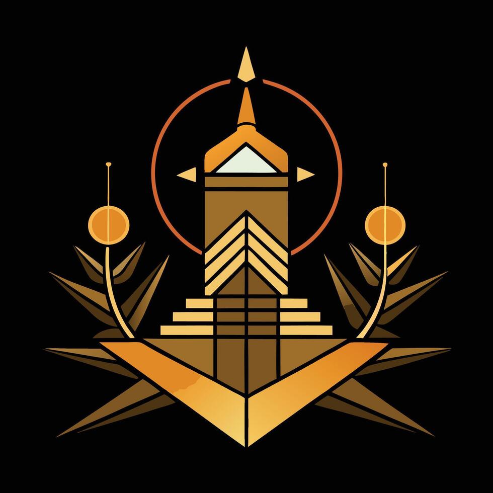 The logo for the game is a golden tower with a cross on it vector