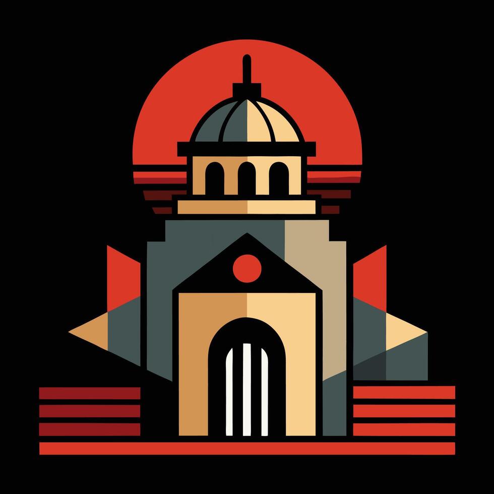 A building with a dome and a red sun vector