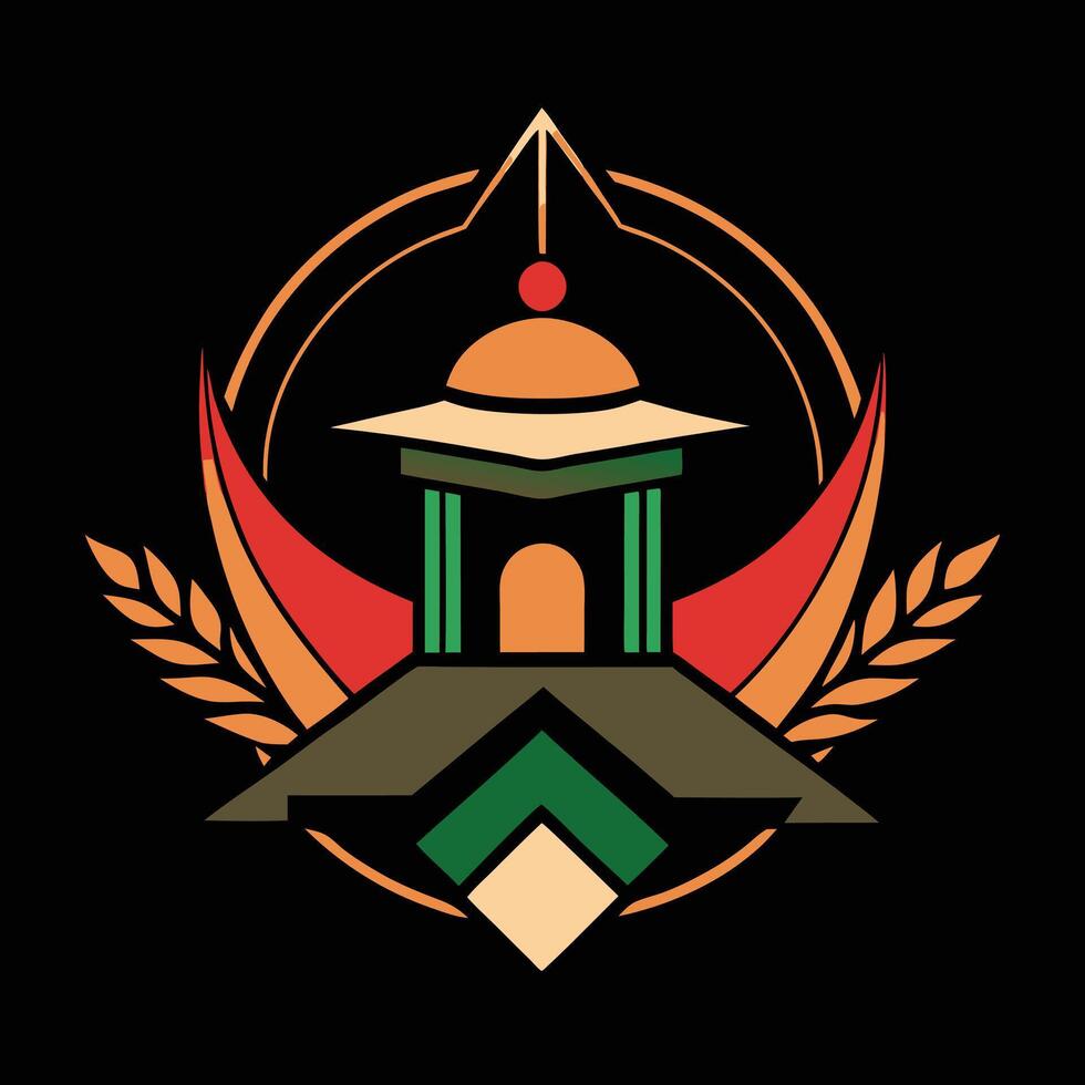 The logo for the game is a building with a tower and a flag vector