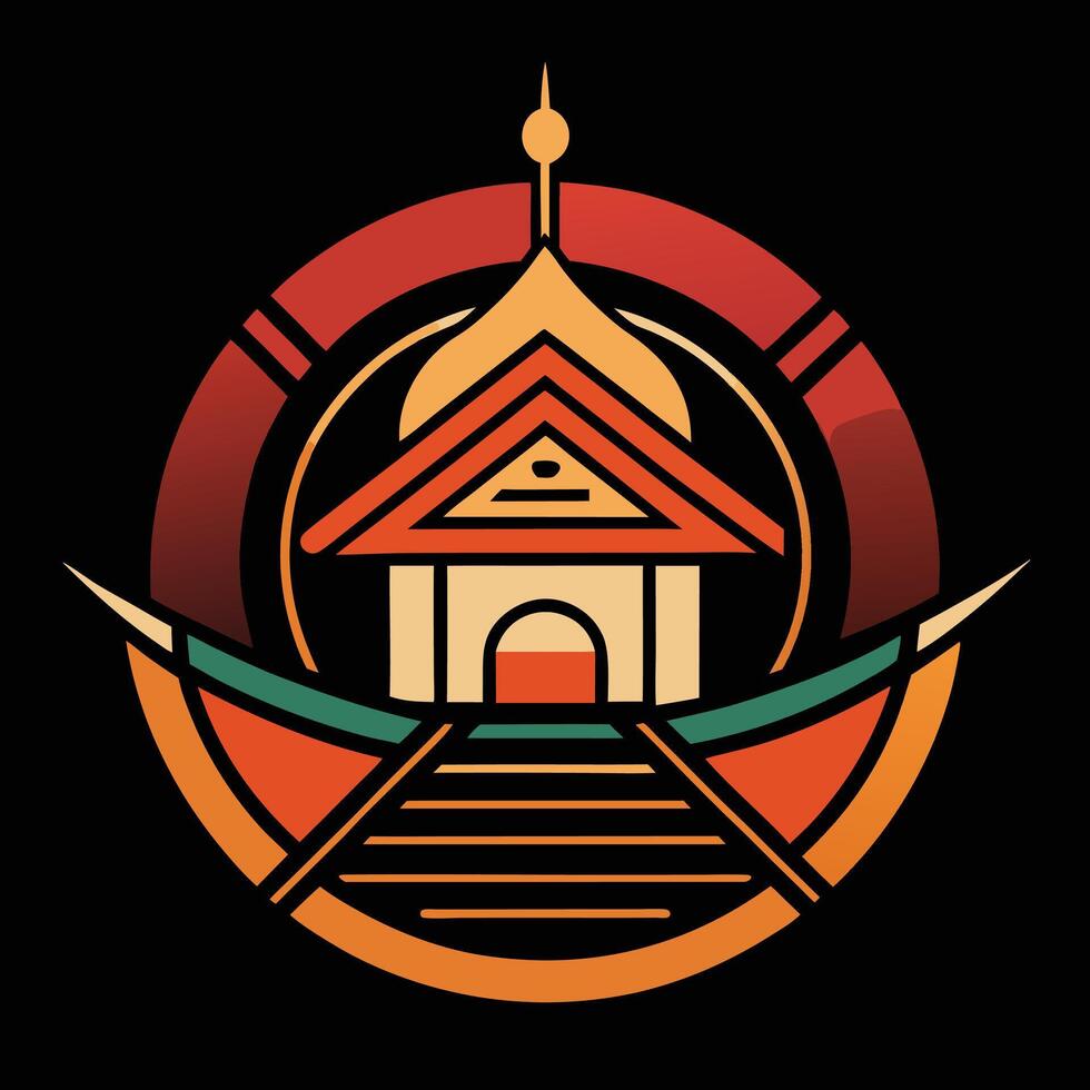 A logo for a temple in a circle vector