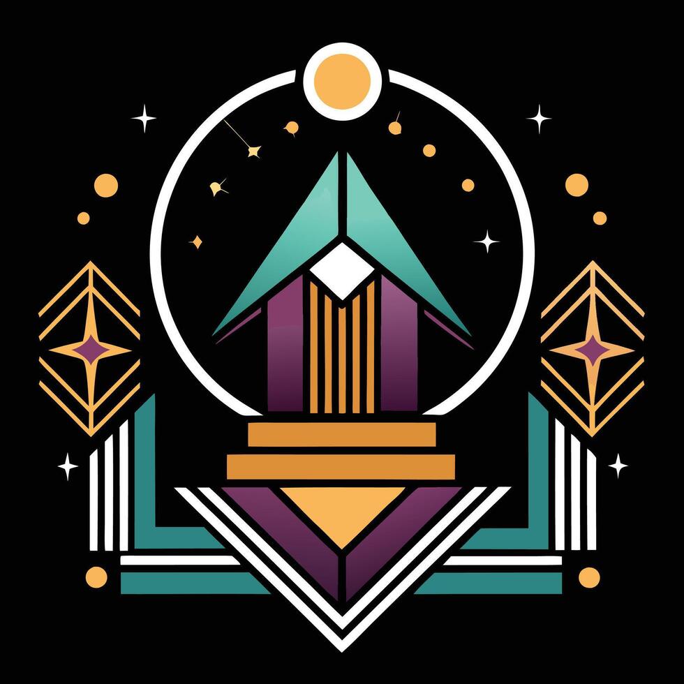 A colorful logo with a house and stars vector