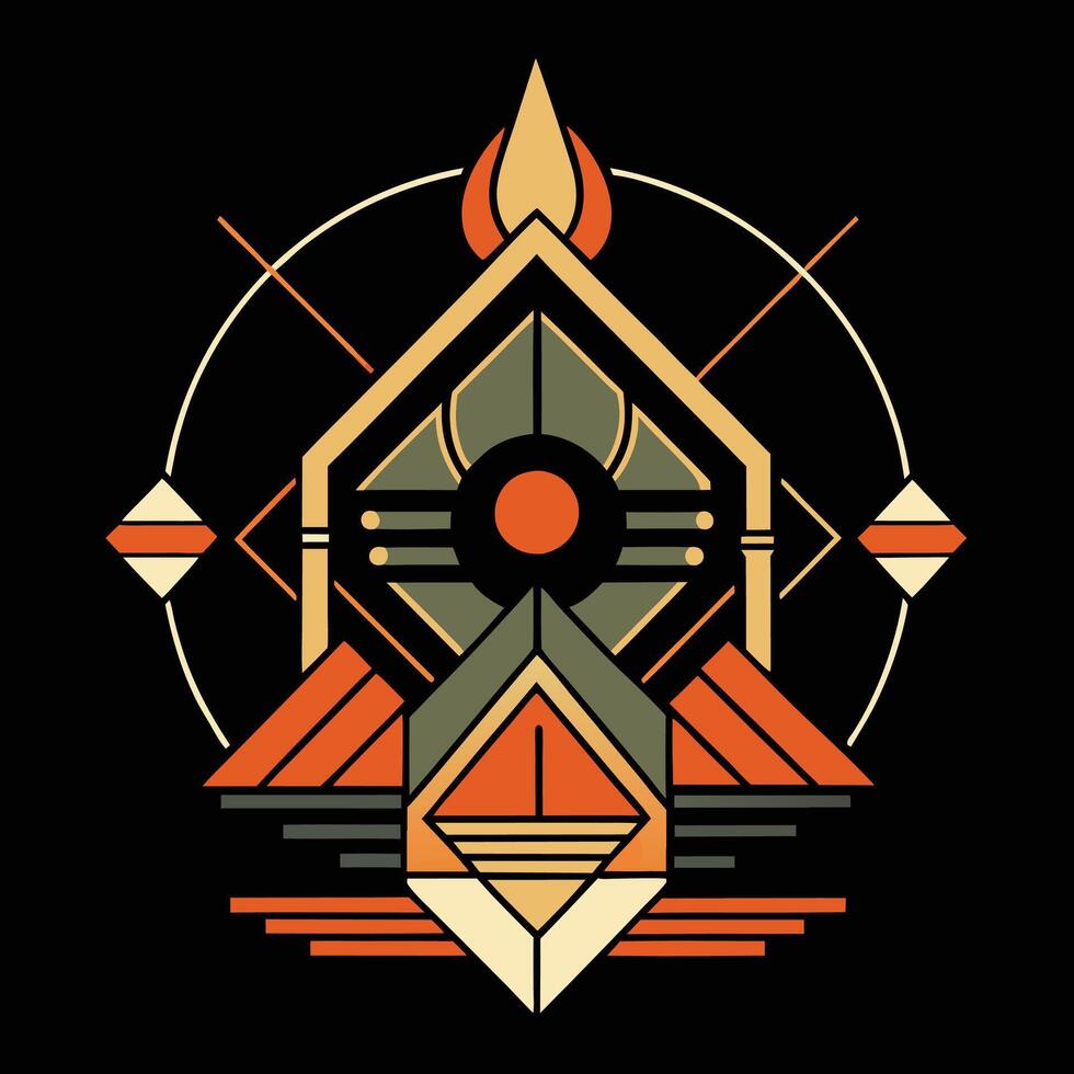 A geometric design with a sun and a mountain vector