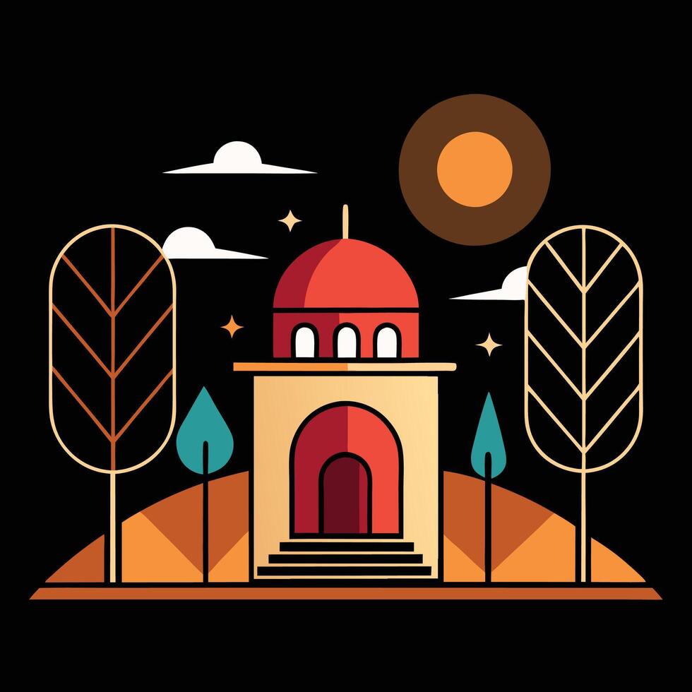 A church with a tower and trees in the background vector