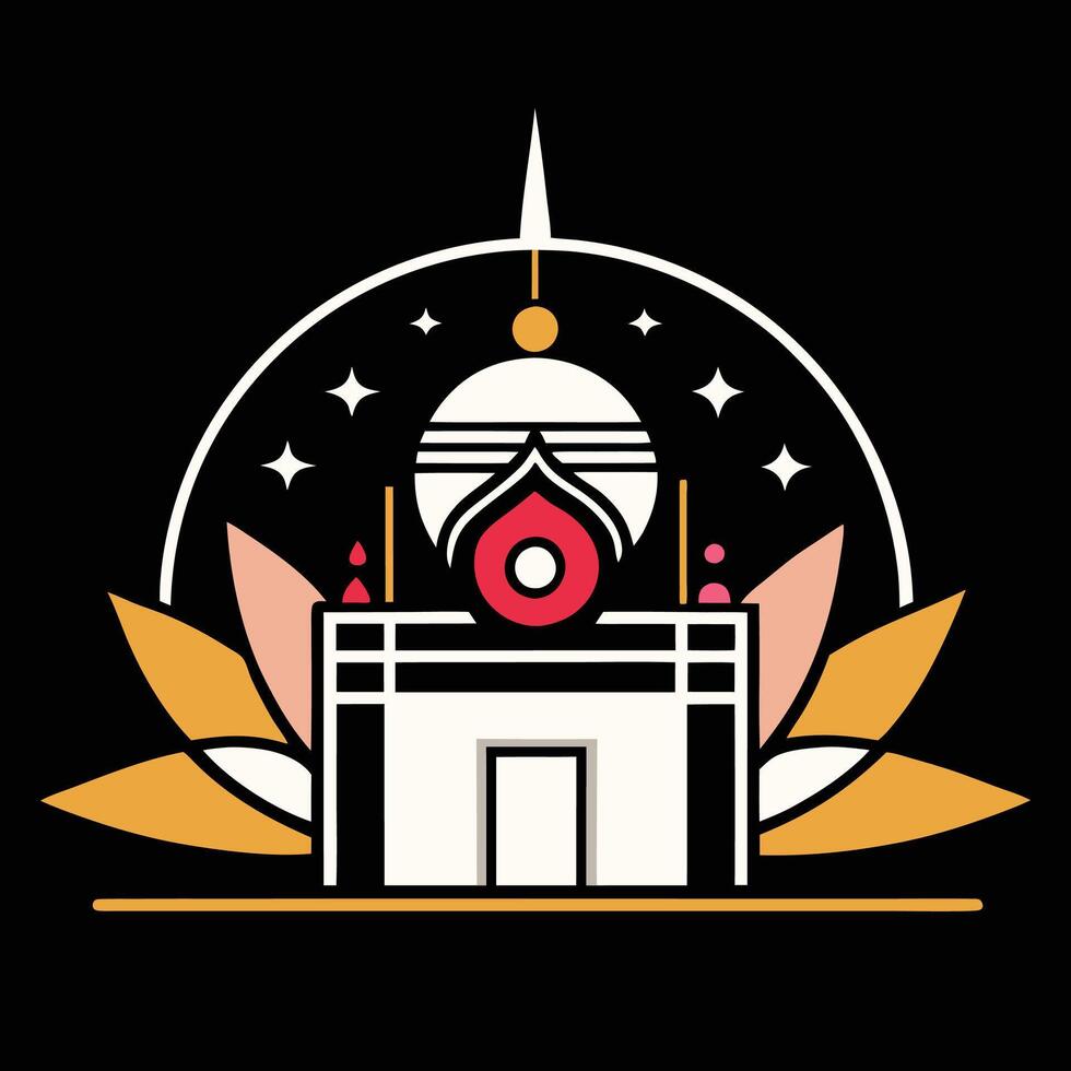 A logo for a temple with a red and gold design vector