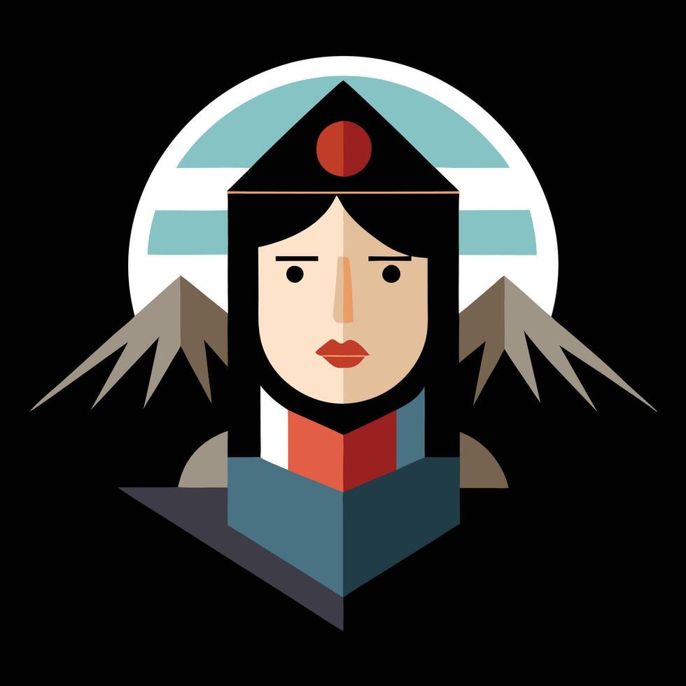 A woman with a hat and a mountain in the background vector