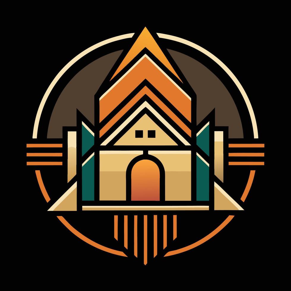 A logo for a building with a roof and a window vector
