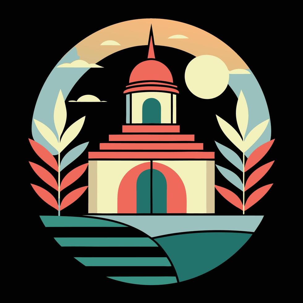 A church in a round shape with a tower vector