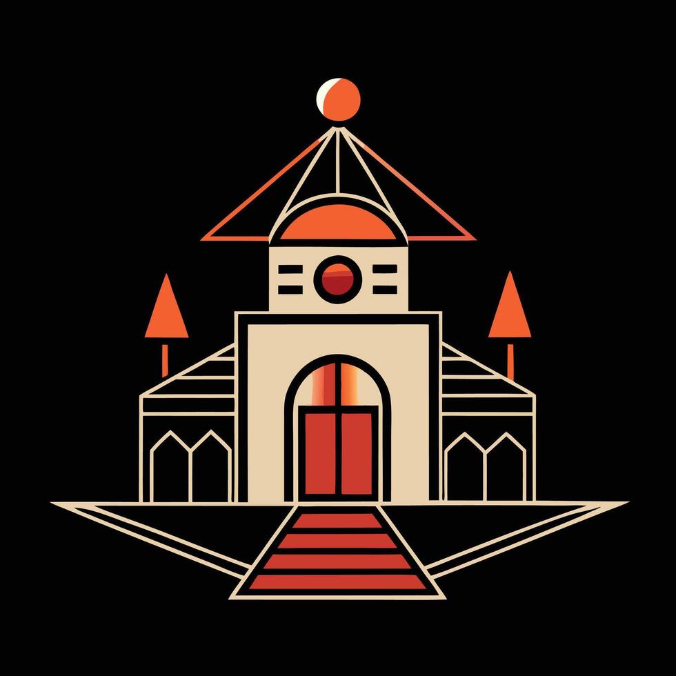 A building with a red roof and a clock on it vector