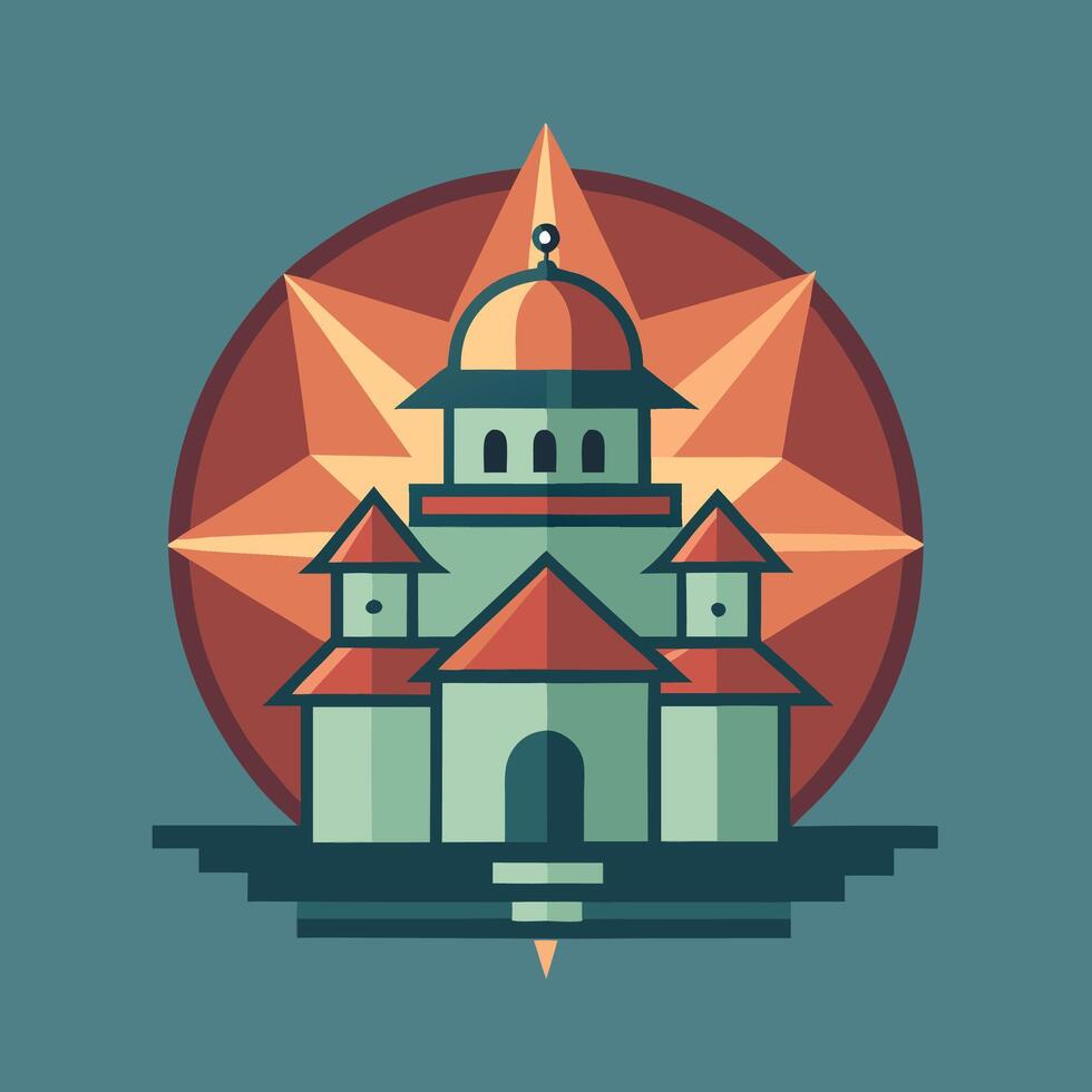 An illustration of a church in a round shape vector
