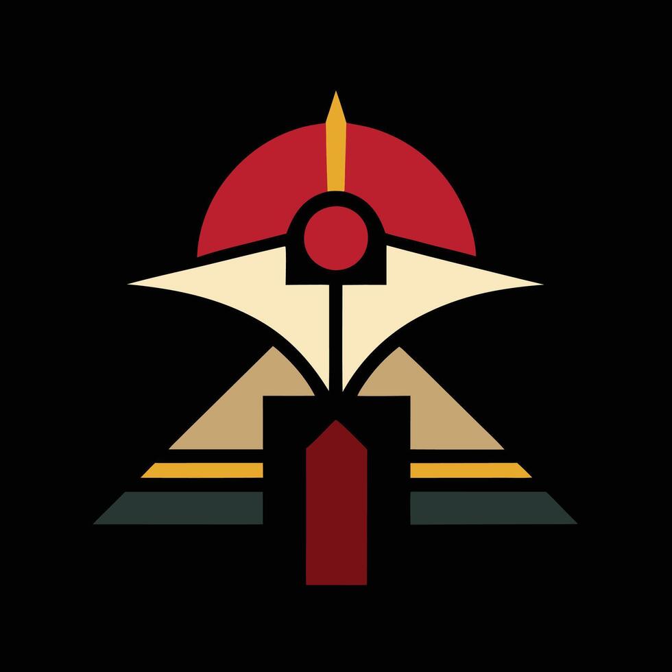 A red and yellow triangle with a red and white star on it vector
