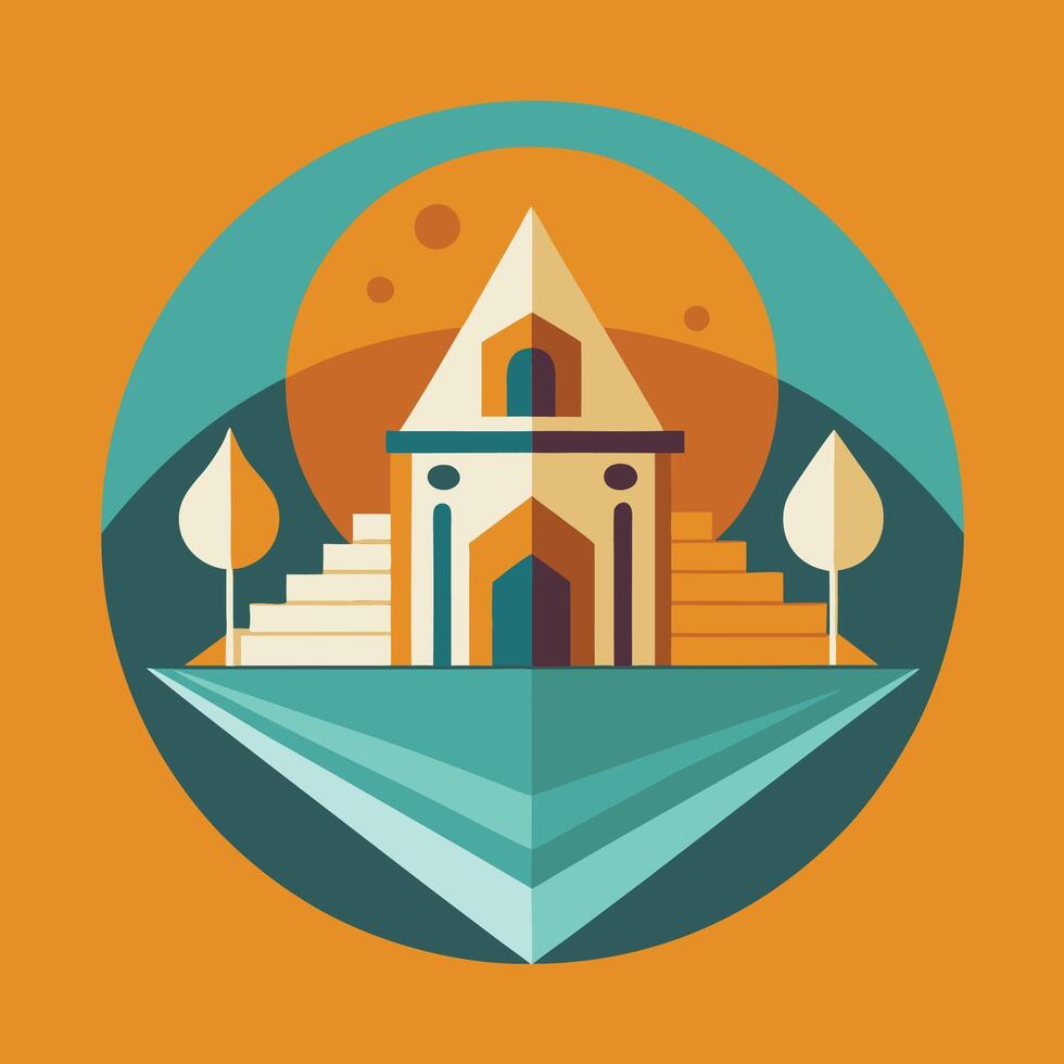 An illustration of a house with a tree in the background vector