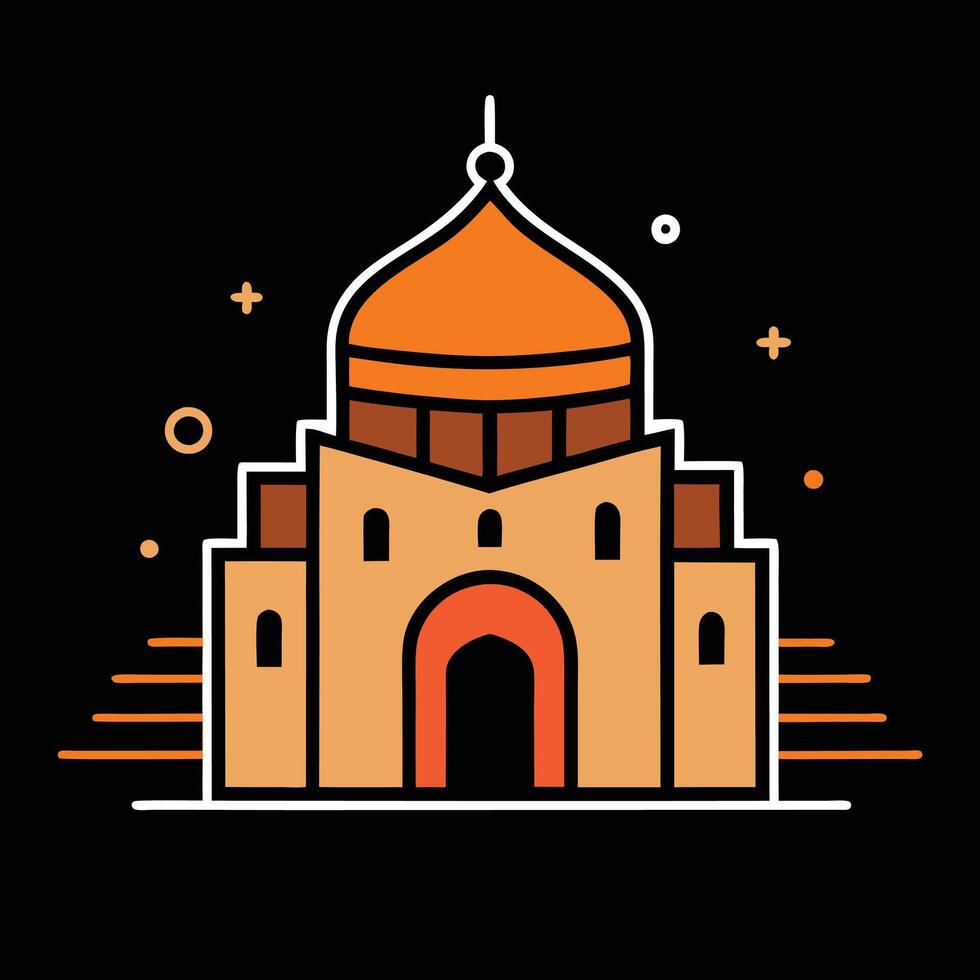 An orange and black building with a dome on top vector