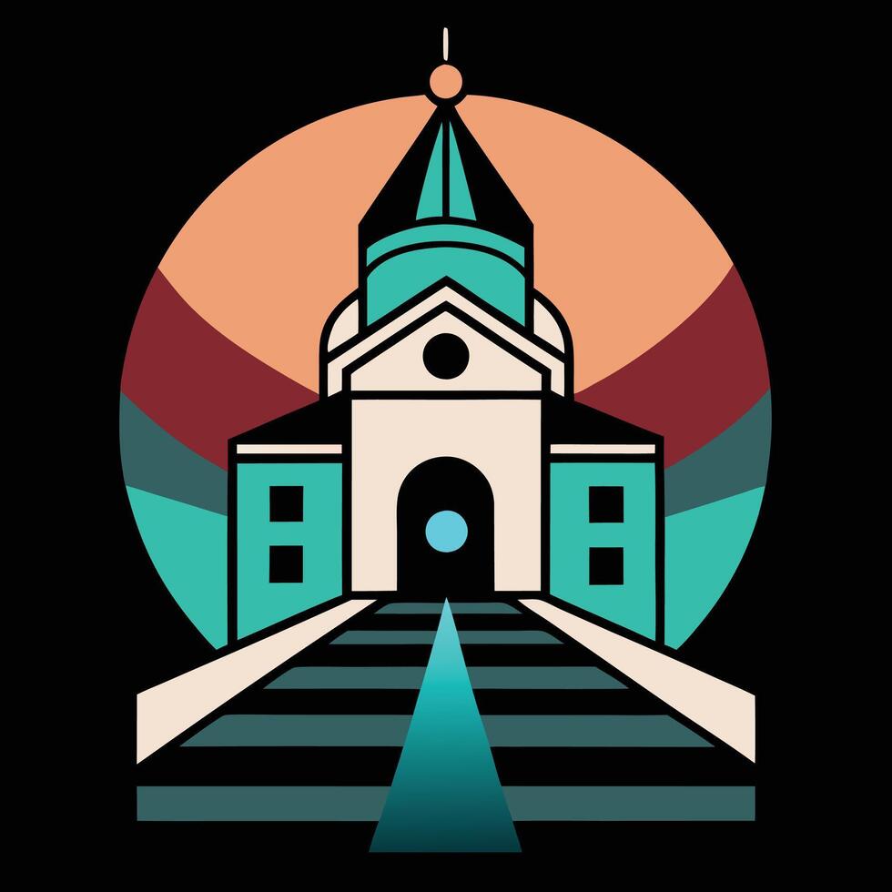 A church with a steeple and a clock on it vector