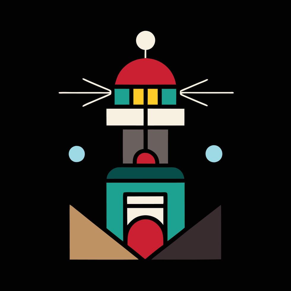 A colorful illustration of a lighthouse on a black background vector