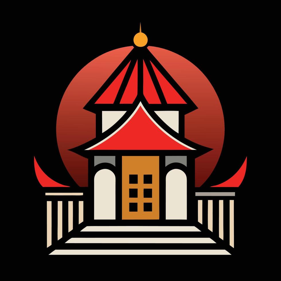 A red and white building with a roof vector