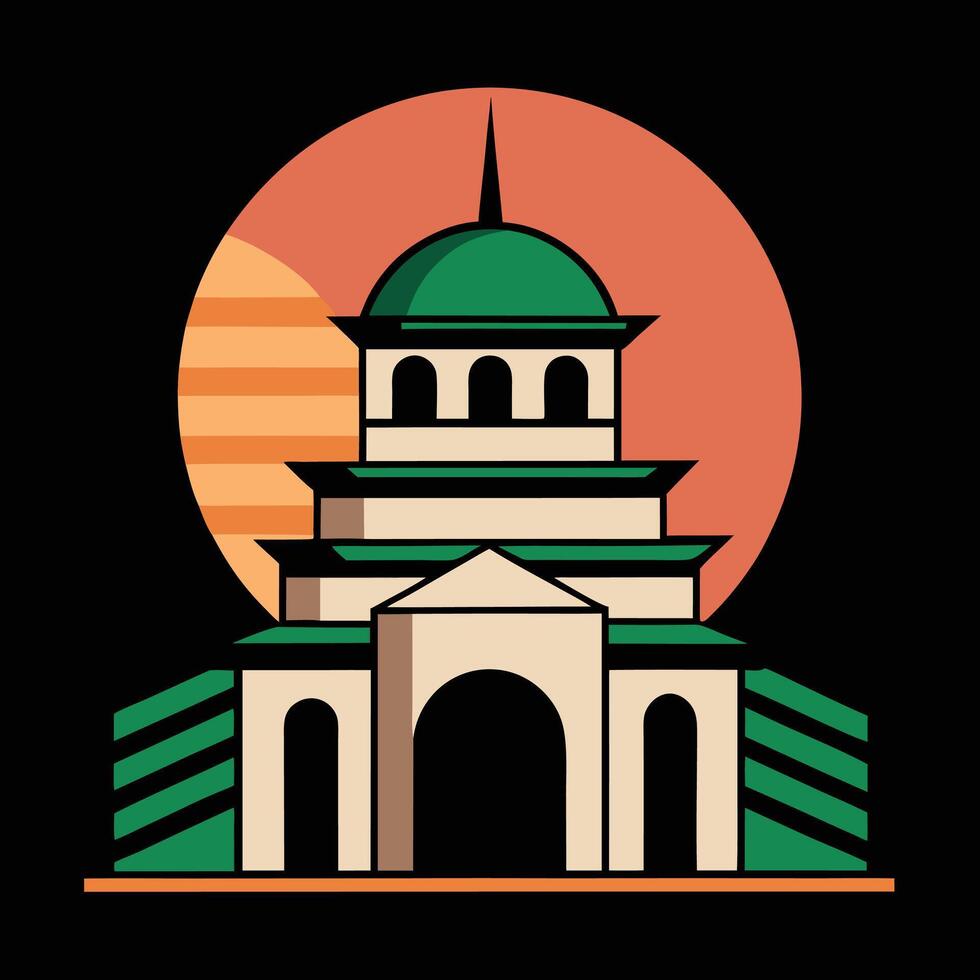 A building with a dome and a sun in the background vector