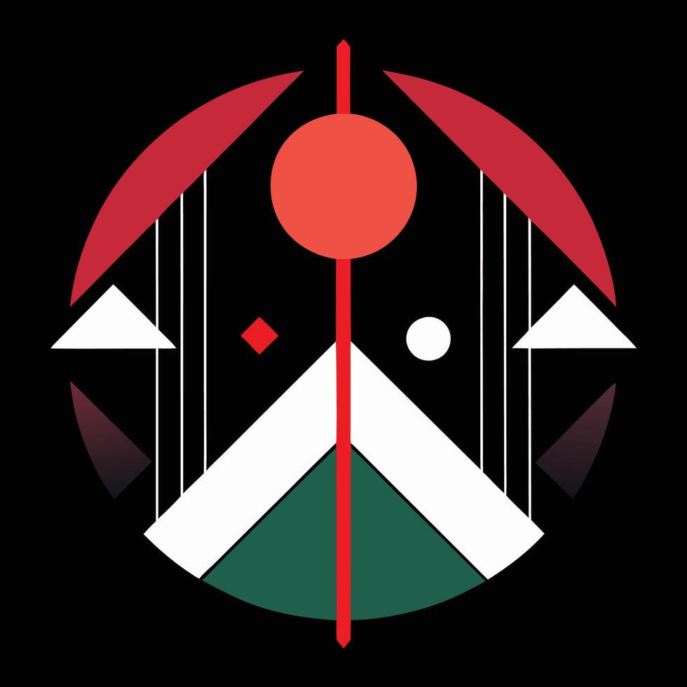 A black and red geometric design with a red sun vector