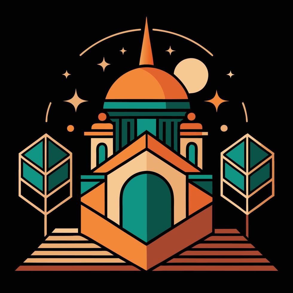 A church with a tower and trees vector