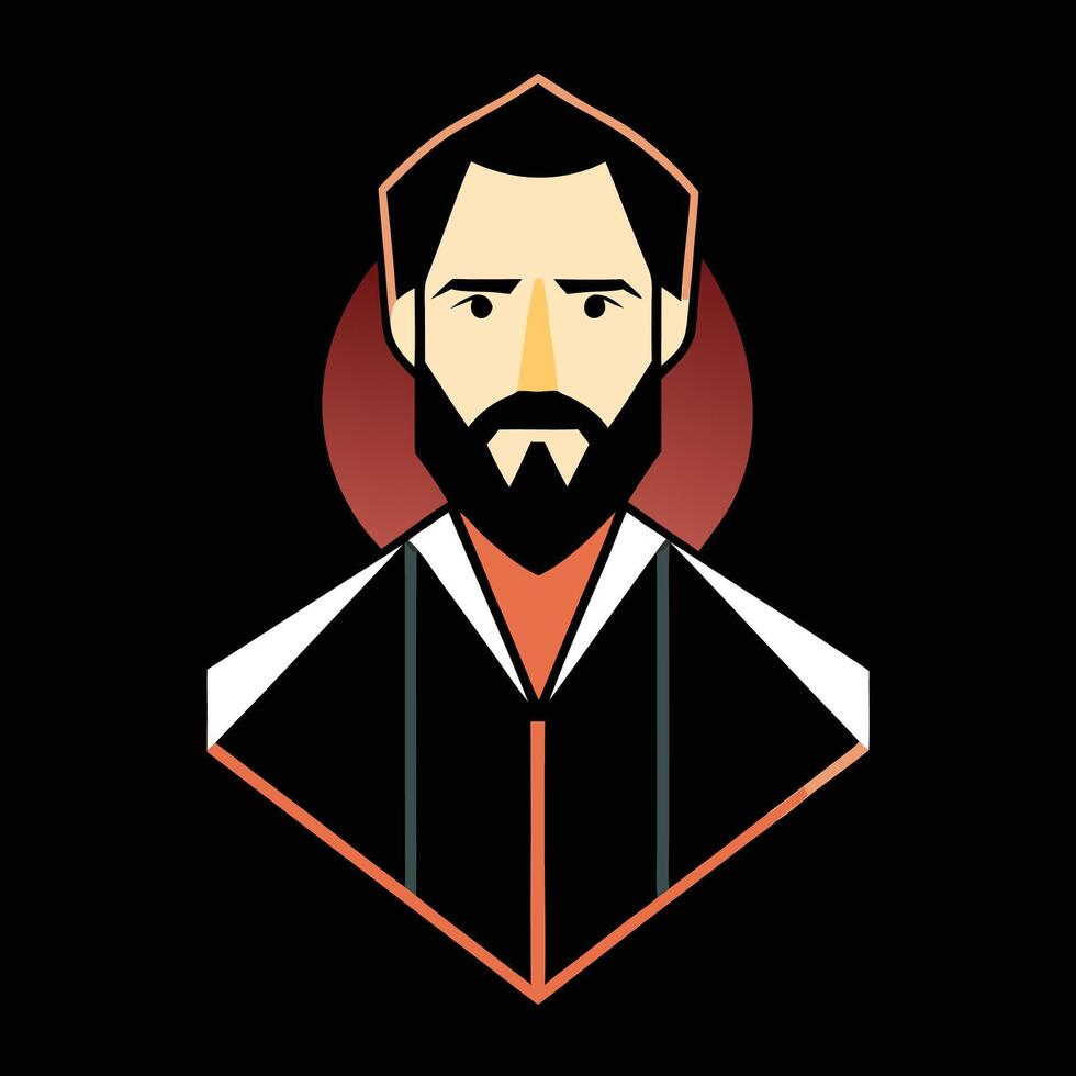 A man with a beard and a black and orange tie vector