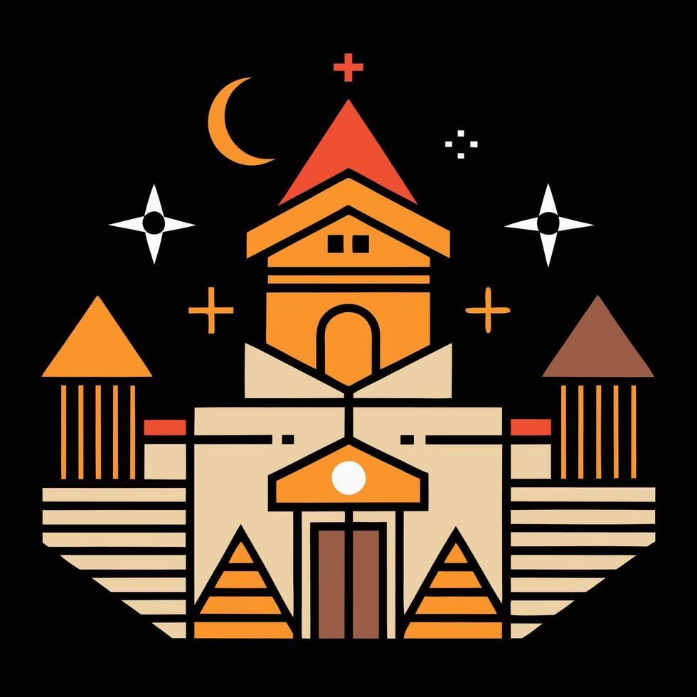 A castle with a moon and stars on it vector