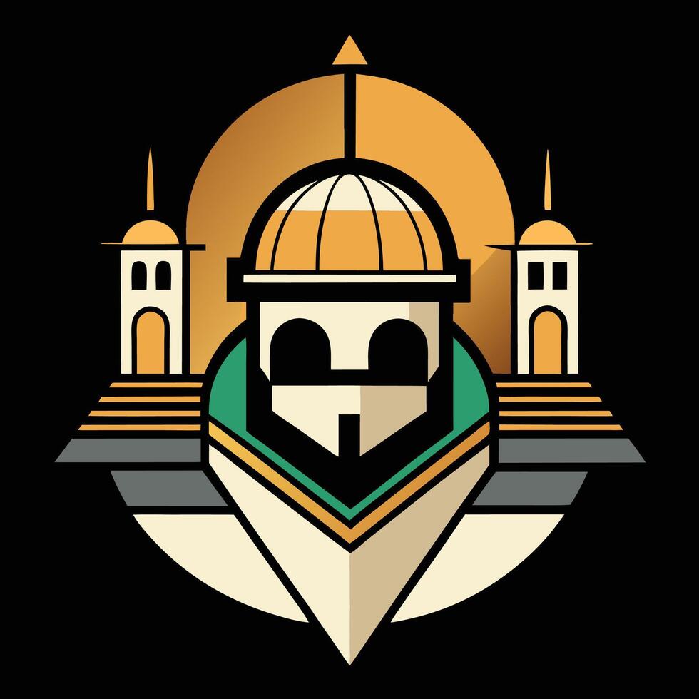 The logo for a game called 'the city of the holy mosque' vector