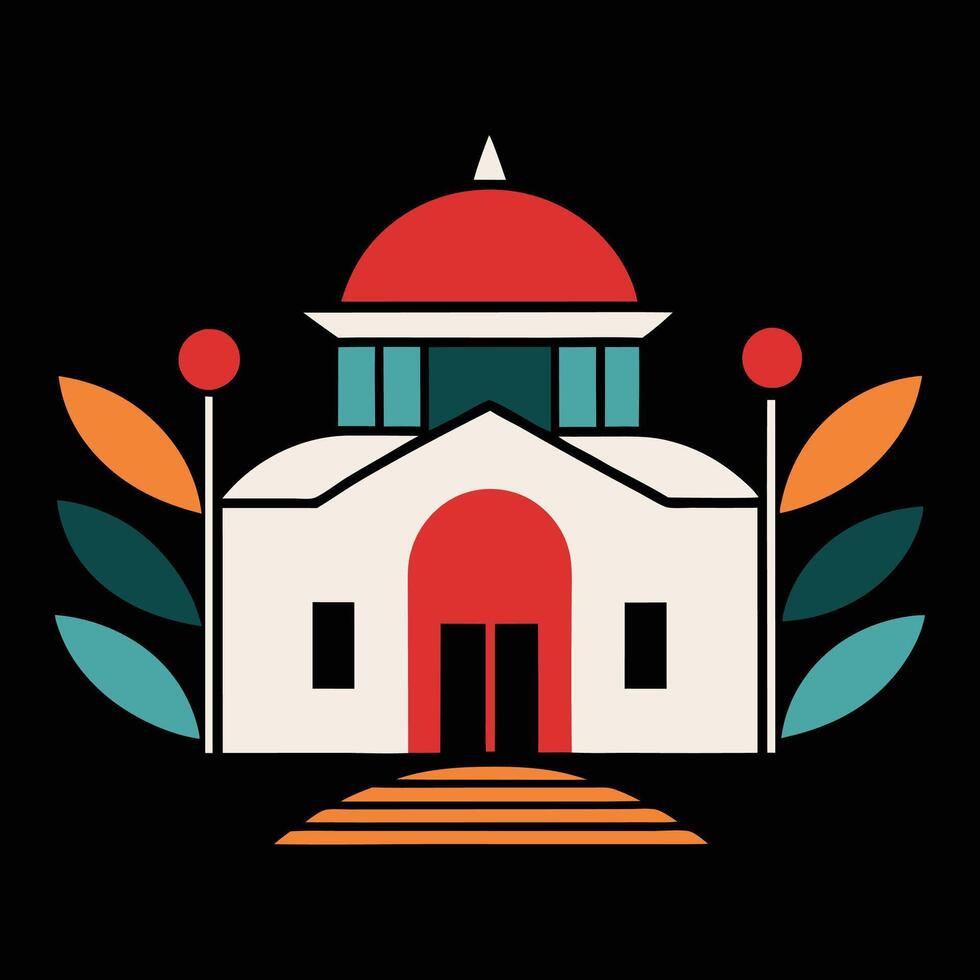 A church building with a red dome and a green roof vector