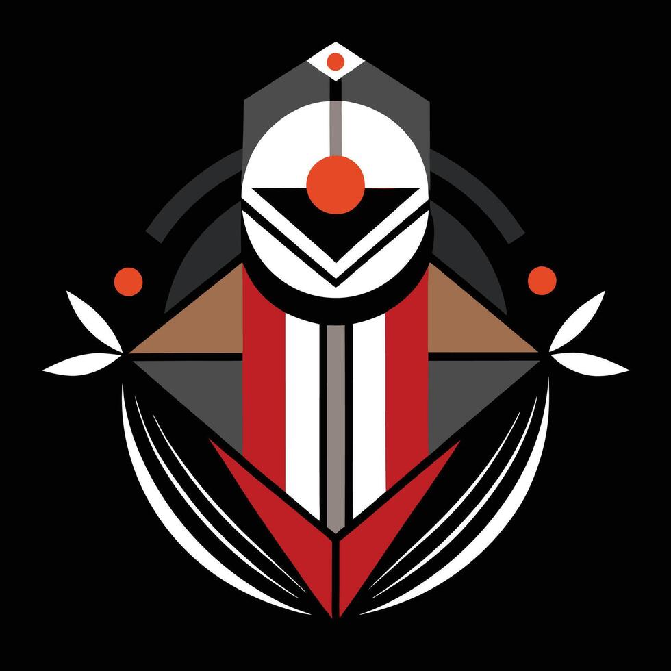 A black and white logo with a red and white design vector