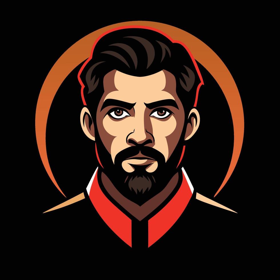 A man with a beard and a beard in a black and red circle vector