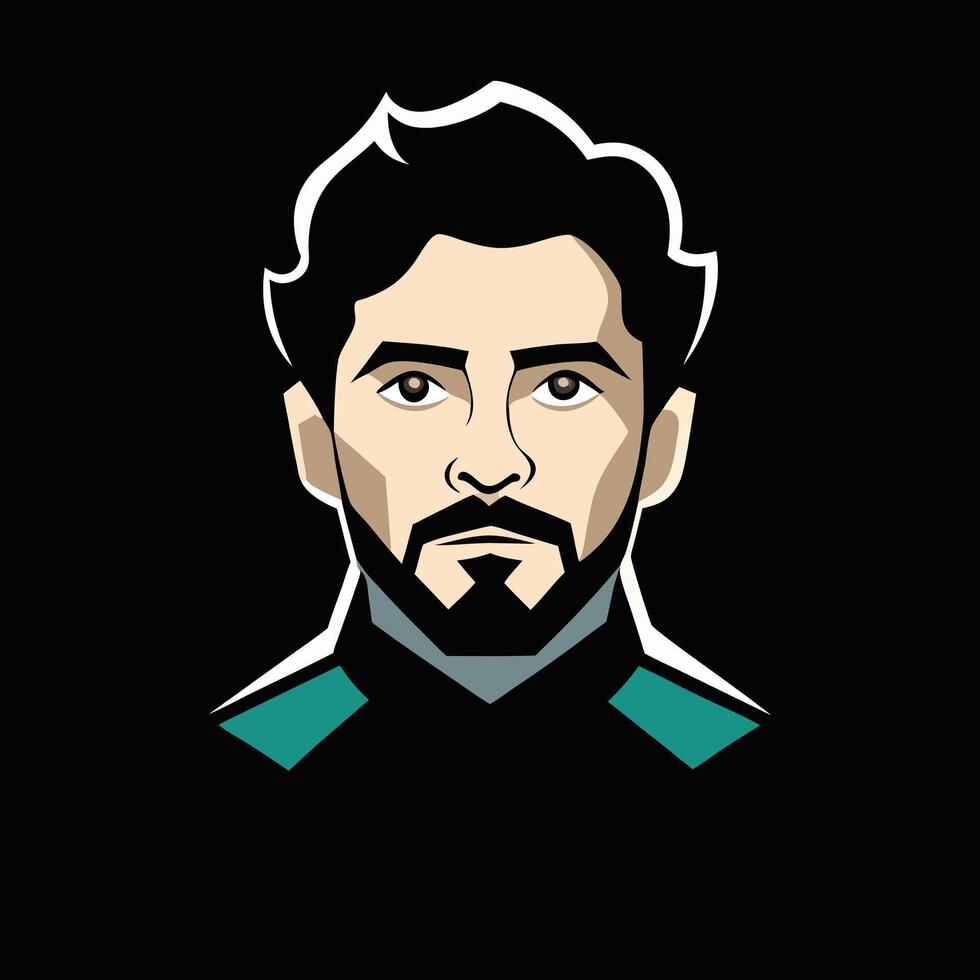 A man with a beard and mustache in a black and green shirt vector