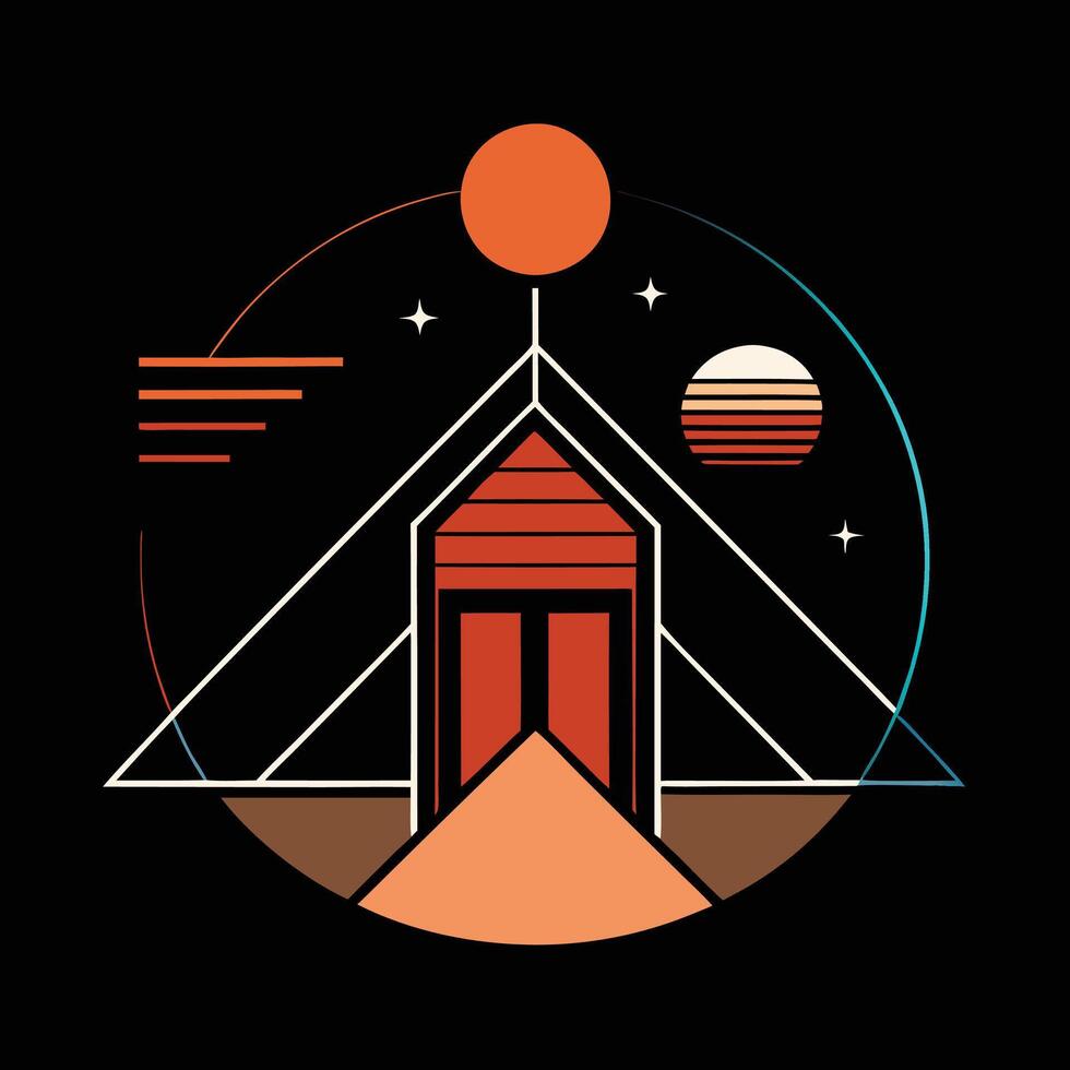 A house with a sun and a moon in the background vector
