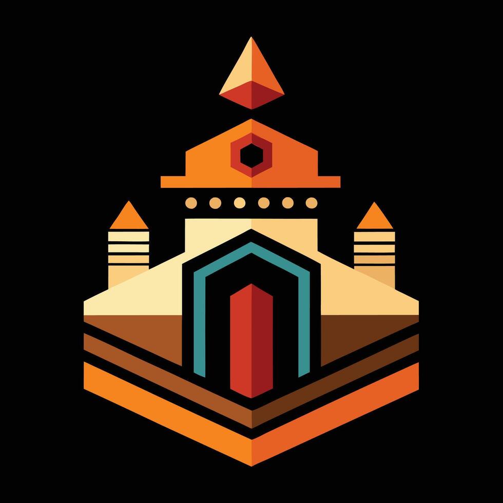 A colorful logo for a building with a pyramid on top vector