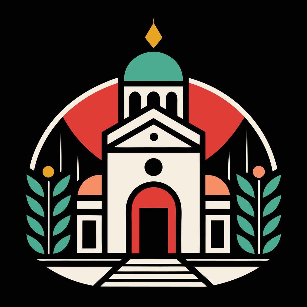A church with a red and green background vector
