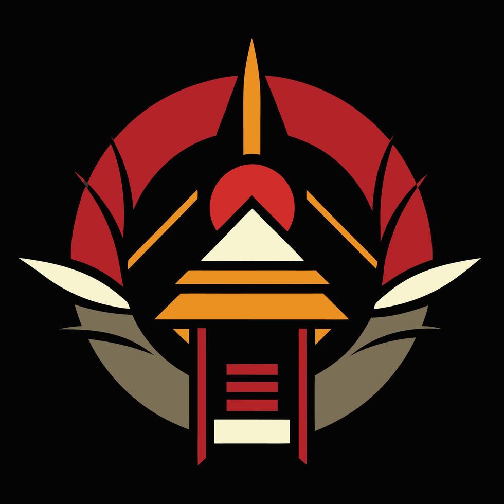 A red and yellow logo with a house in the center vector