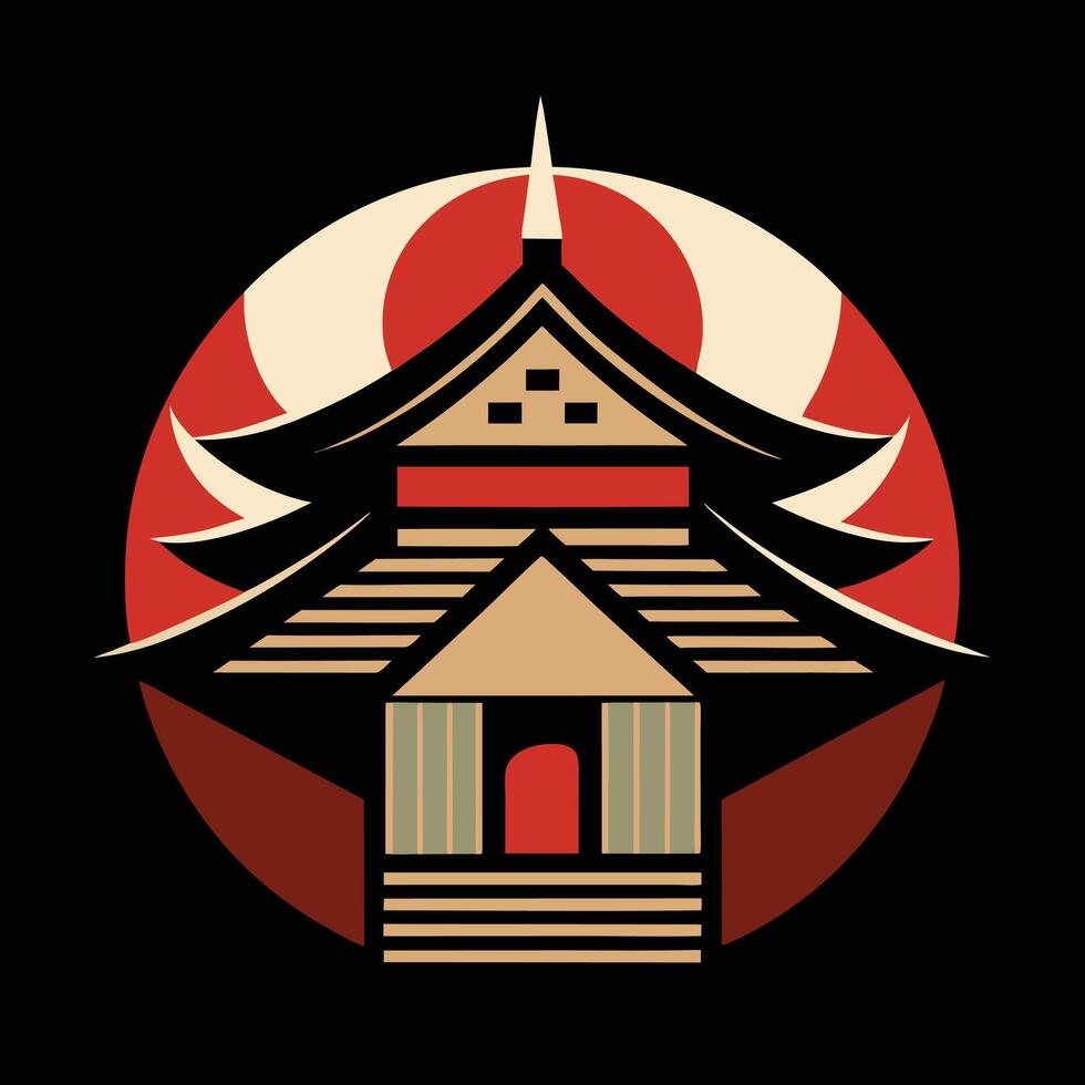 A japanese style building with a red and white sun vector