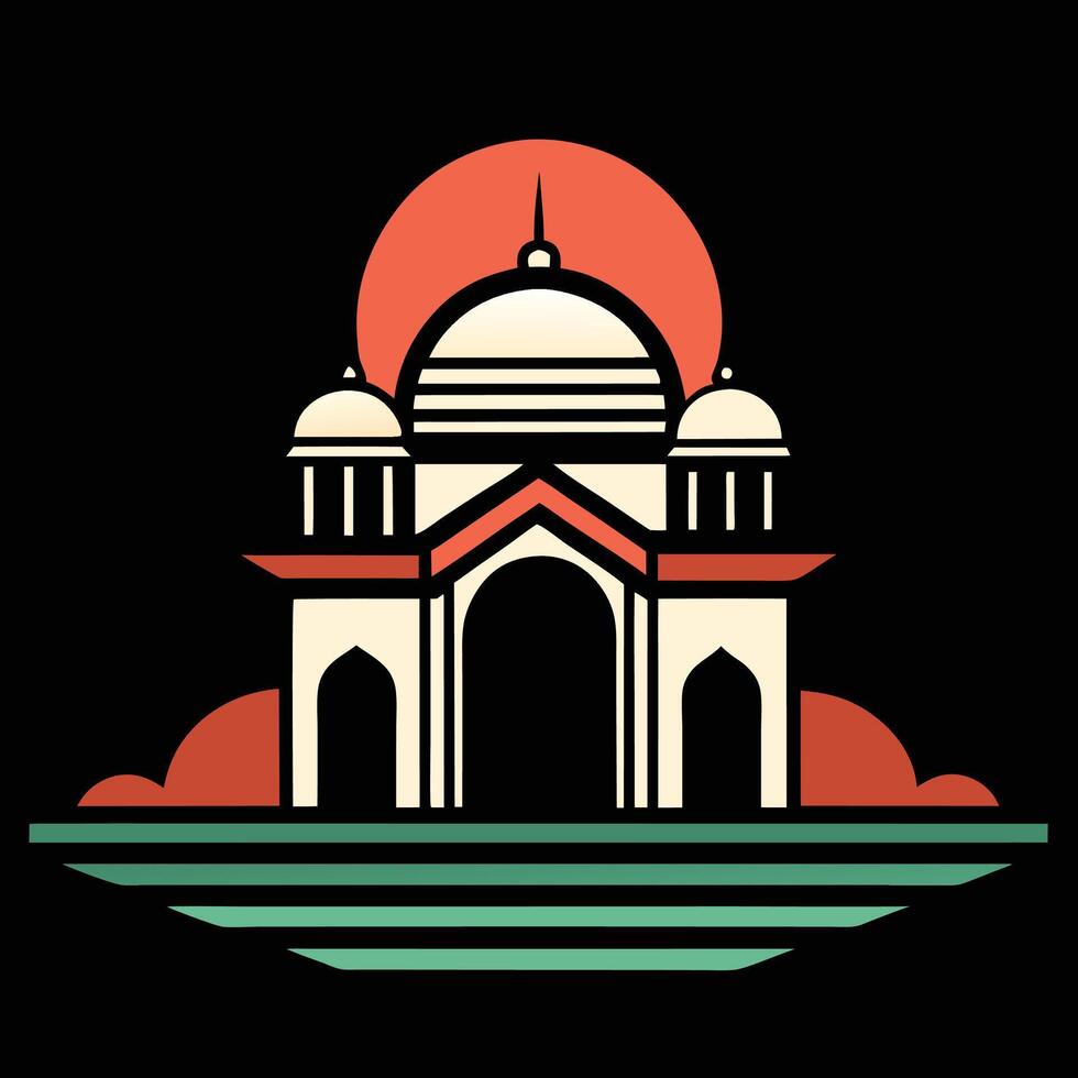 A mosque with a red sun in the background vector