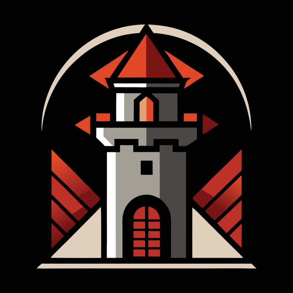 A red and orange tower with a red roof vector