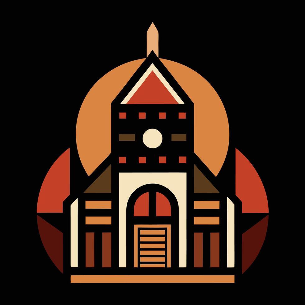 A church building with a clock on the front vector
